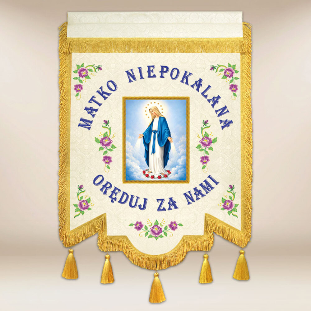 Chorągiew haftowana Matka Niepokalana Chorągiew haftowana Matka Niepokalana