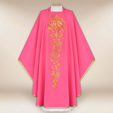 Ornat haftowany różowy "IHS"