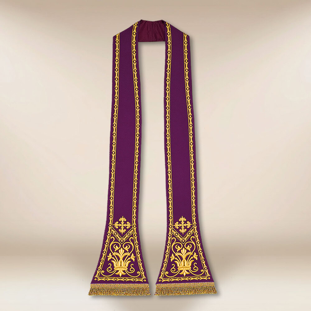 Stuła liturgiczna haftowana rzymska fioletowa
