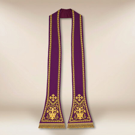 Stuła liturgiczna haftowana rzymska fioletowa