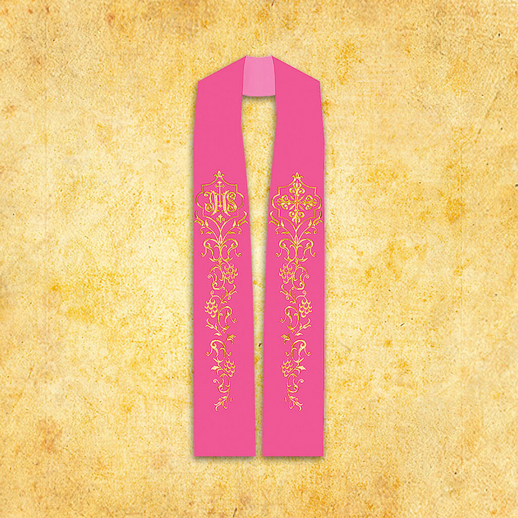 Stuła liturgiczna różowa haftowana