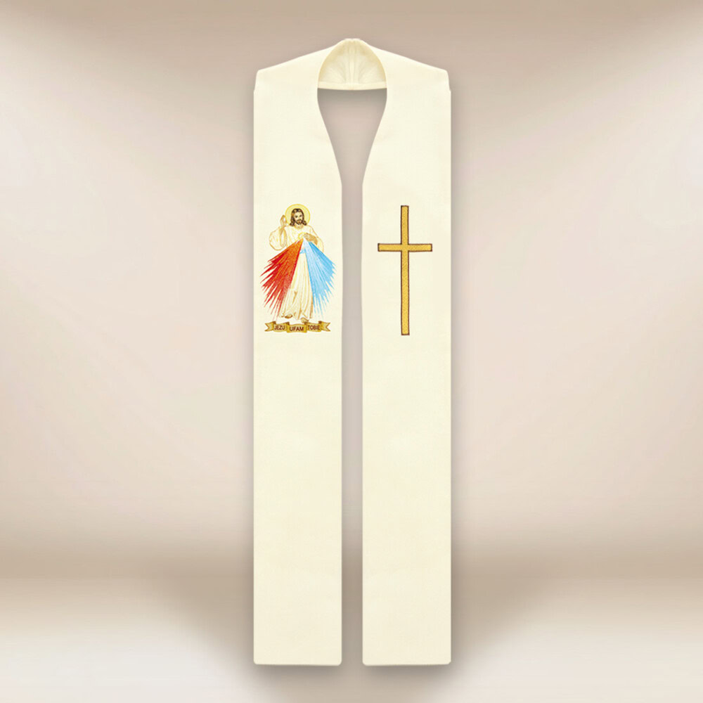 Liturgiczna stuła haftowana z Jezusem Miłosiernym Liturgiczna stuła haftowana z Jezusem Miłosiernym