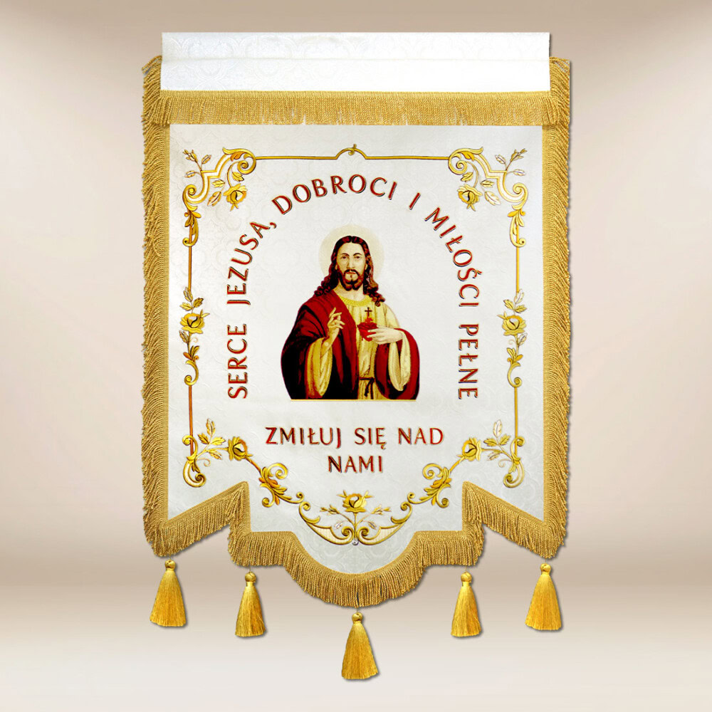 Chorągiew haftowana z wizerunkiem Św. Jana Pawła II