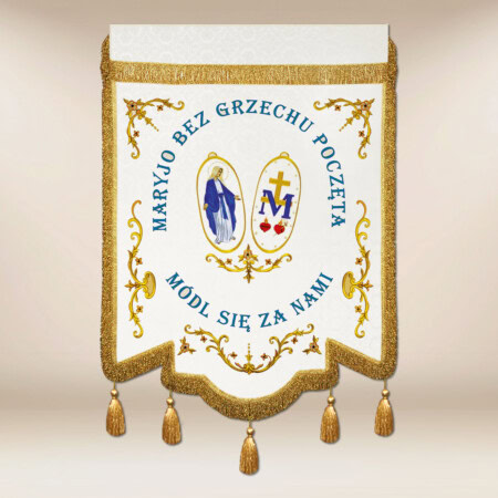 Chorągiew haftowana z wizerunkiem Maryja bez Grzechu