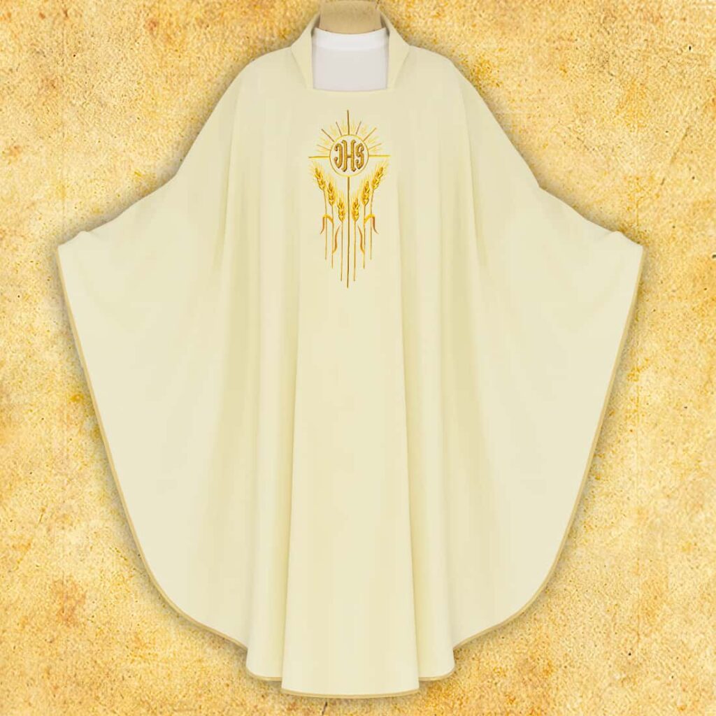 Ornat haftowany IHS z Kłosami ecru