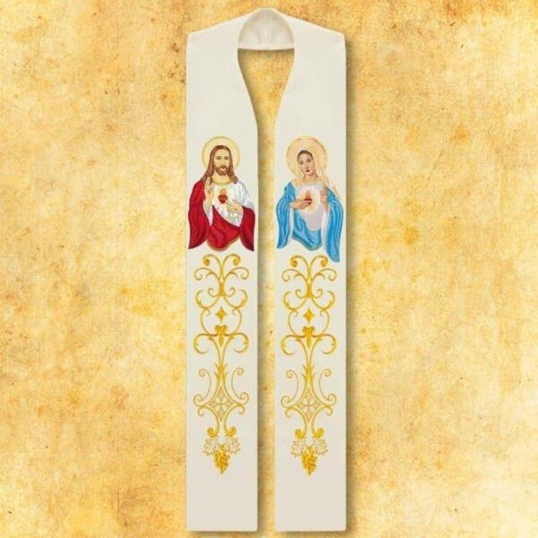 Stuła haftowana "Serce Jezusa i Maryi"