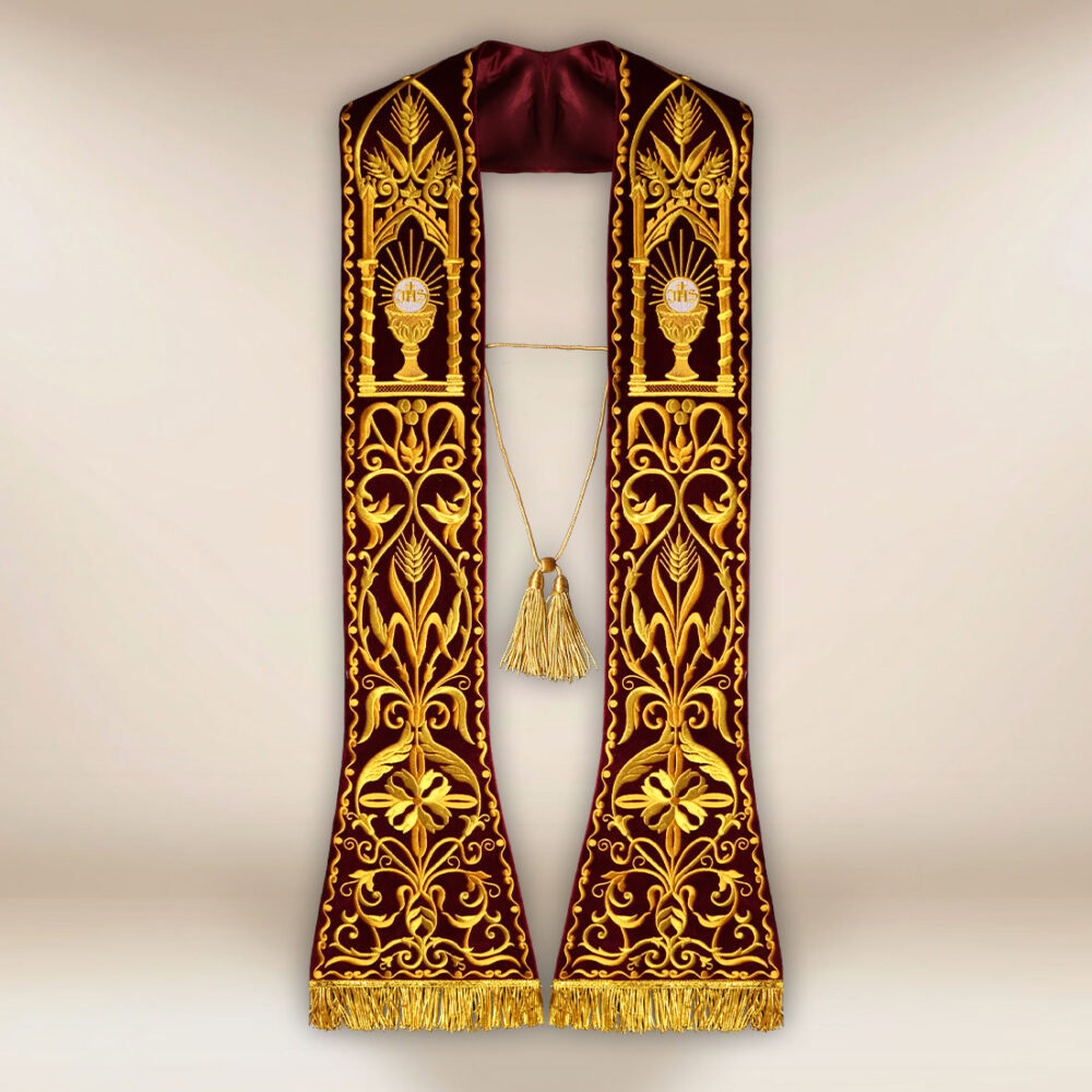 Stuła haftowana rzymska na pluszu “Kielich”