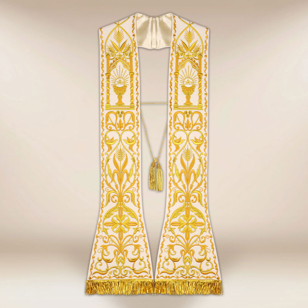 Stuła haftowana rzymska na pluszu “Kielich”