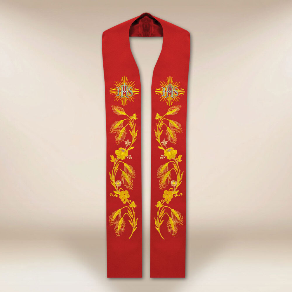 Stuła haftowana liturgiczna IHS czerwona Stuła haftowana liturgiczna IHS czerwona