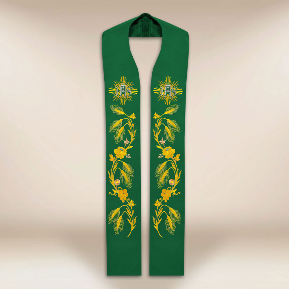 Stuła haftowana liturgiczna IHS zielona Stuła haftowana liturgiczna IHS zielona