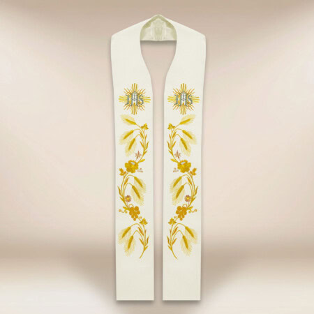 Stuła haftowana liturgiczna IHS ecru