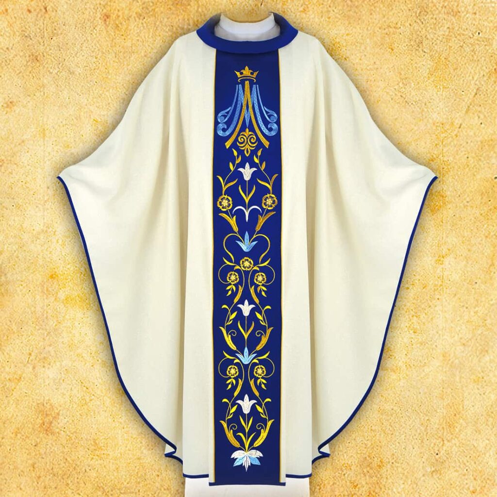 Liturgiczny ornat haftowany maryjny w dobrej cenie