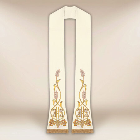 Haftowana stuła liturgiczna IHS ecru