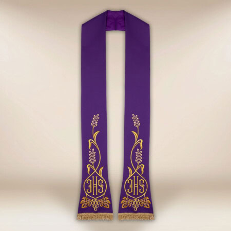 Haftowana stuła liturgiczna IHS fioletowa
