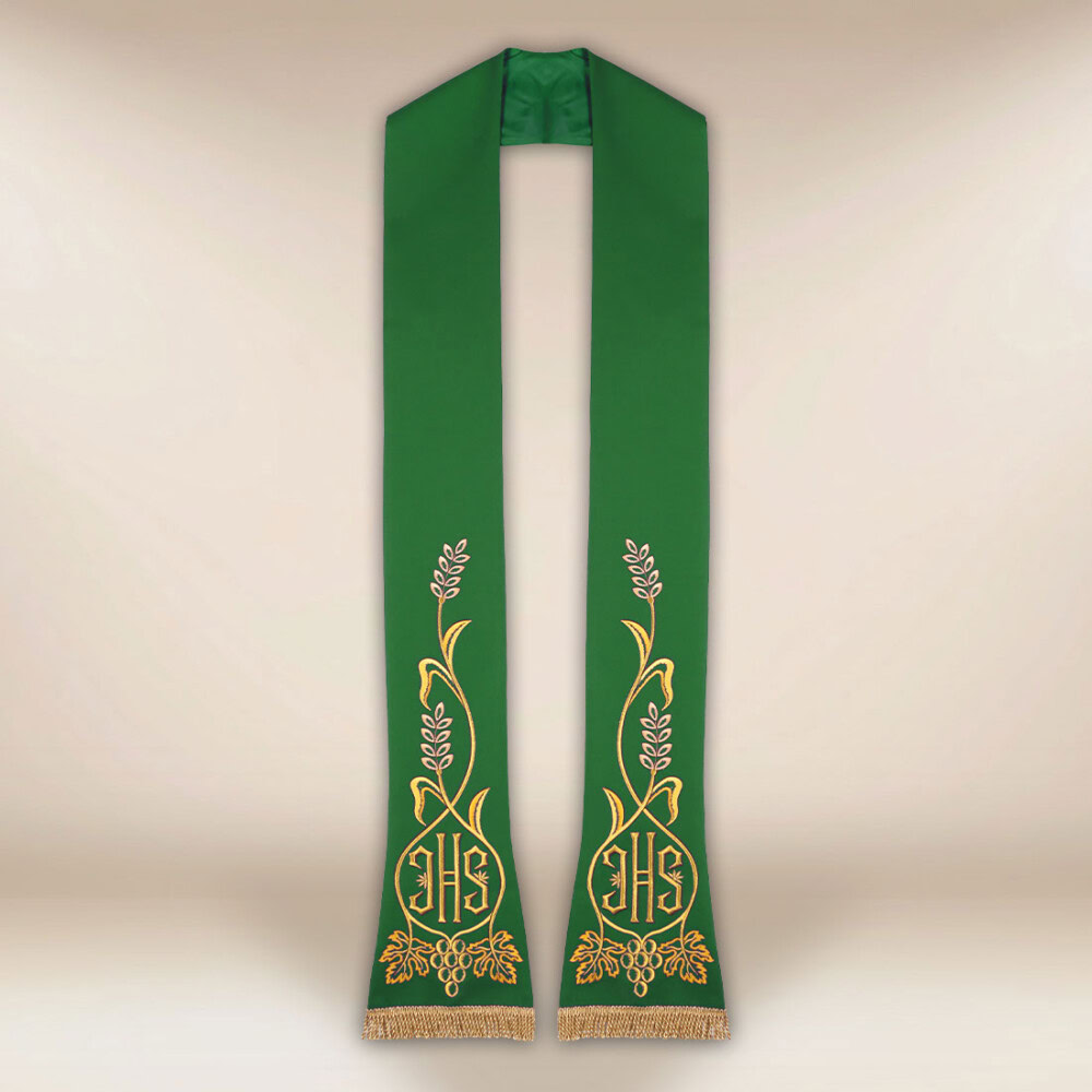 Haftowana stuła liturgiczna IHS zielona
