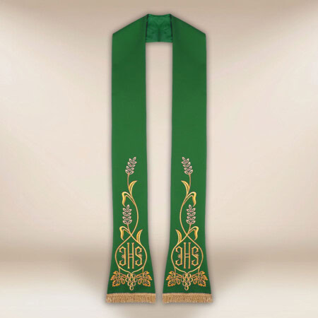Haftowana stuła liturgiczna IHS zielona
