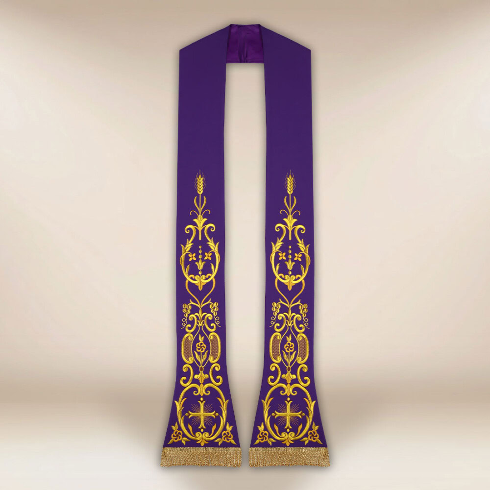 Liturgiczna stuła haftowana Krzyż fioletowa