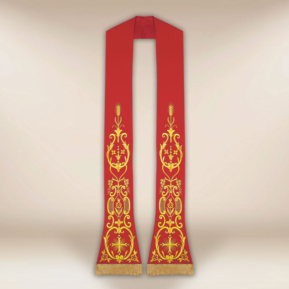 Liturgiczna stuła haftowana Krzyż czerwona