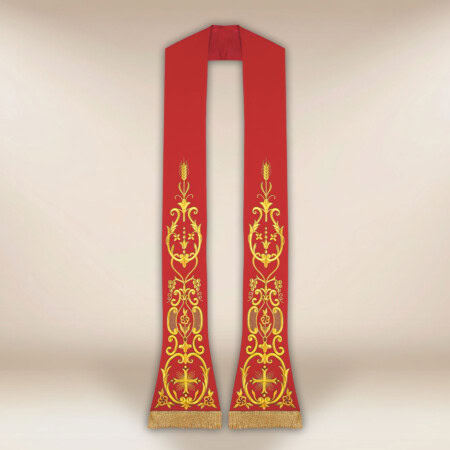 Liturgiczna stuła haftowana Krzyż czerwona