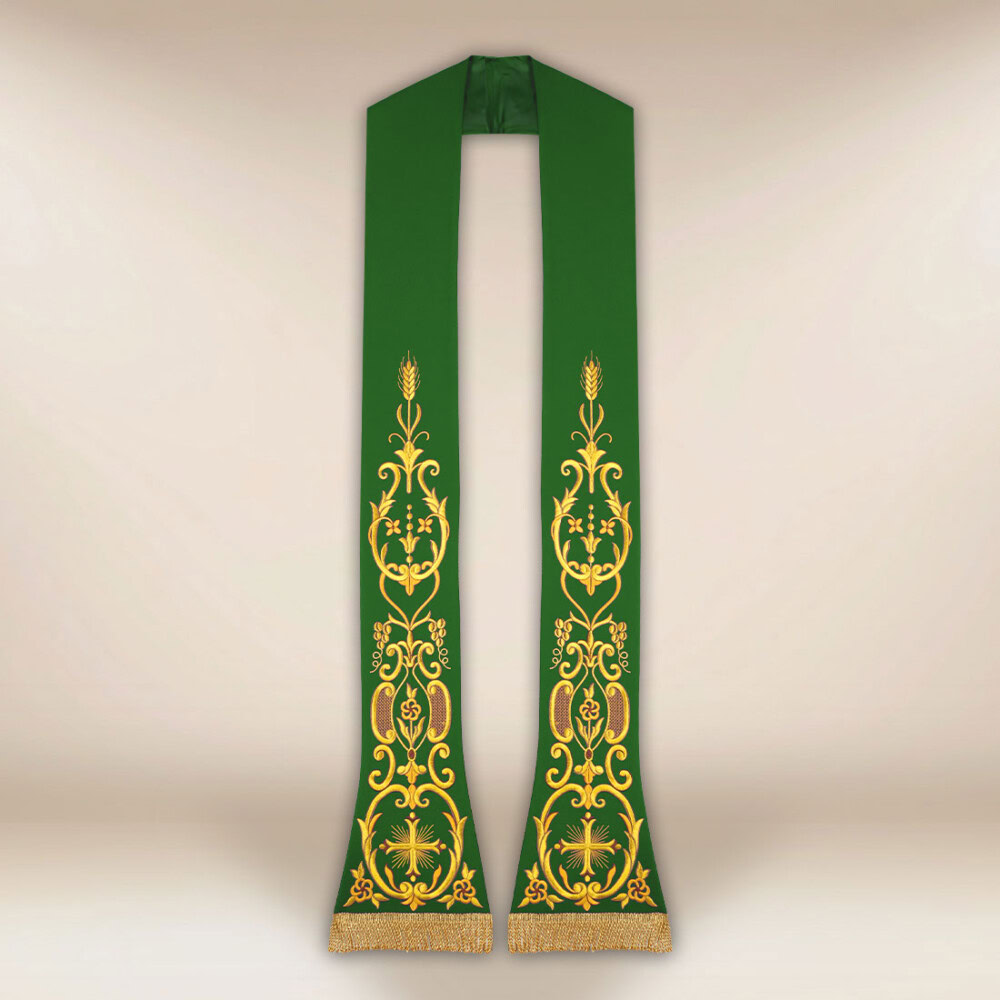Liturgiczna stuła haftowana Krzyż zielona