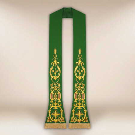 Liturgiczna stuła haftowana Krzyż zielona