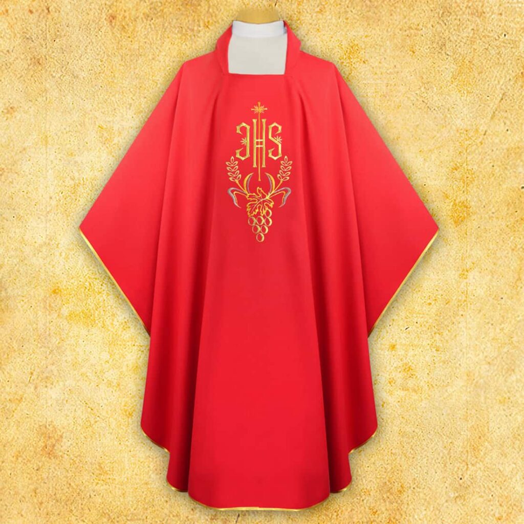 Ornat haftowany IHS czerwony