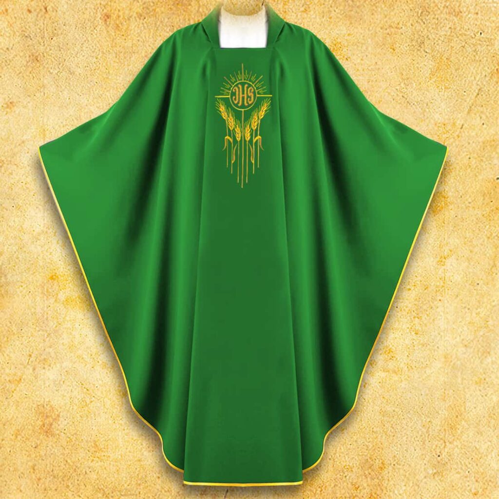 Ornat haftowany IHS z Kłosami zielony