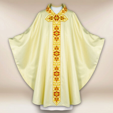 Haftowany ornat liturgiczny ecru ze złotym pasem