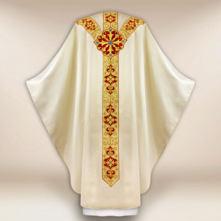 Haftowany ornat liturgiczny ecru z symbolem IHS