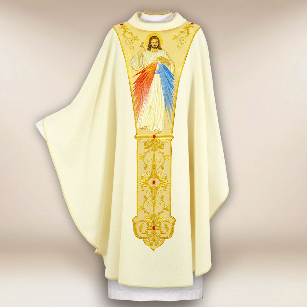 Haftowany ornat liturgiczny ecru Jezus Miłosierny