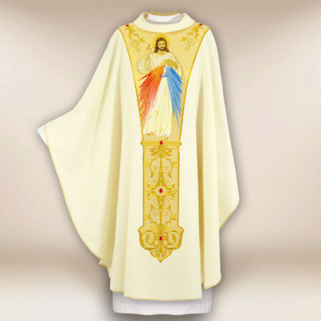 Haftowany ornat liturgiczny ecru Jezus Miłosierny