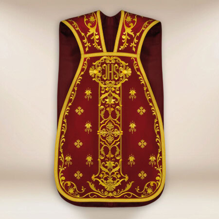 Haftowany ornat rzymski z IHS bordowy