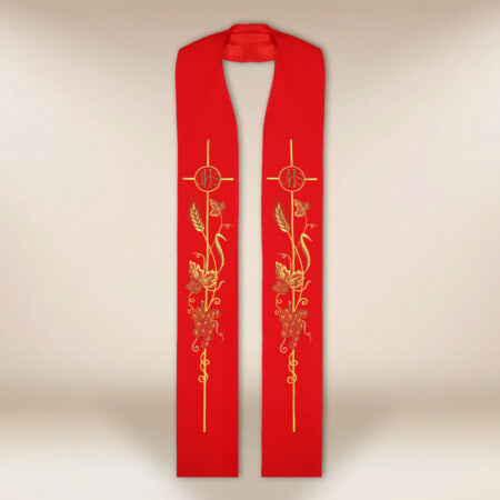 Stuła haftowana "IHS, Kłosy i Winogrona"