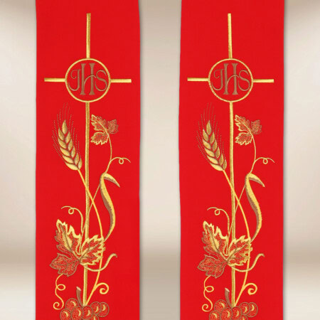 Stuła haftowana “IHS, Kłosy i Winogrona”