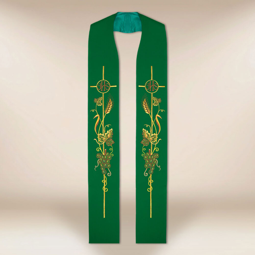 Stuła haftowana “IHS, Kłosy i Winogrona”