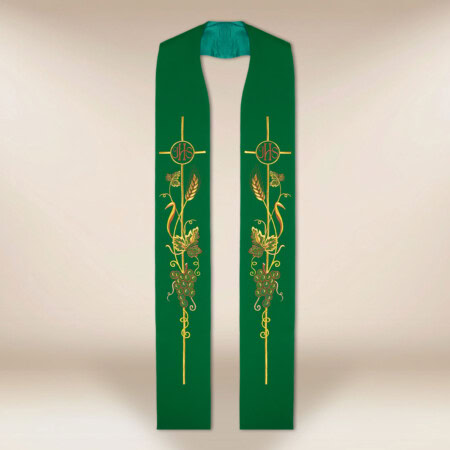 Stuła haftowana "IHS, Kłosy i Winogrona"