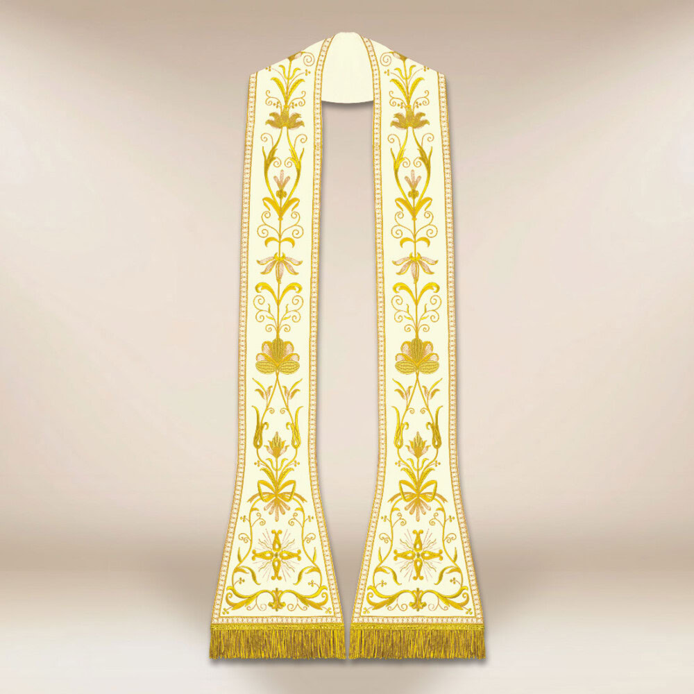 Ecru rzymska stuła haftowana
