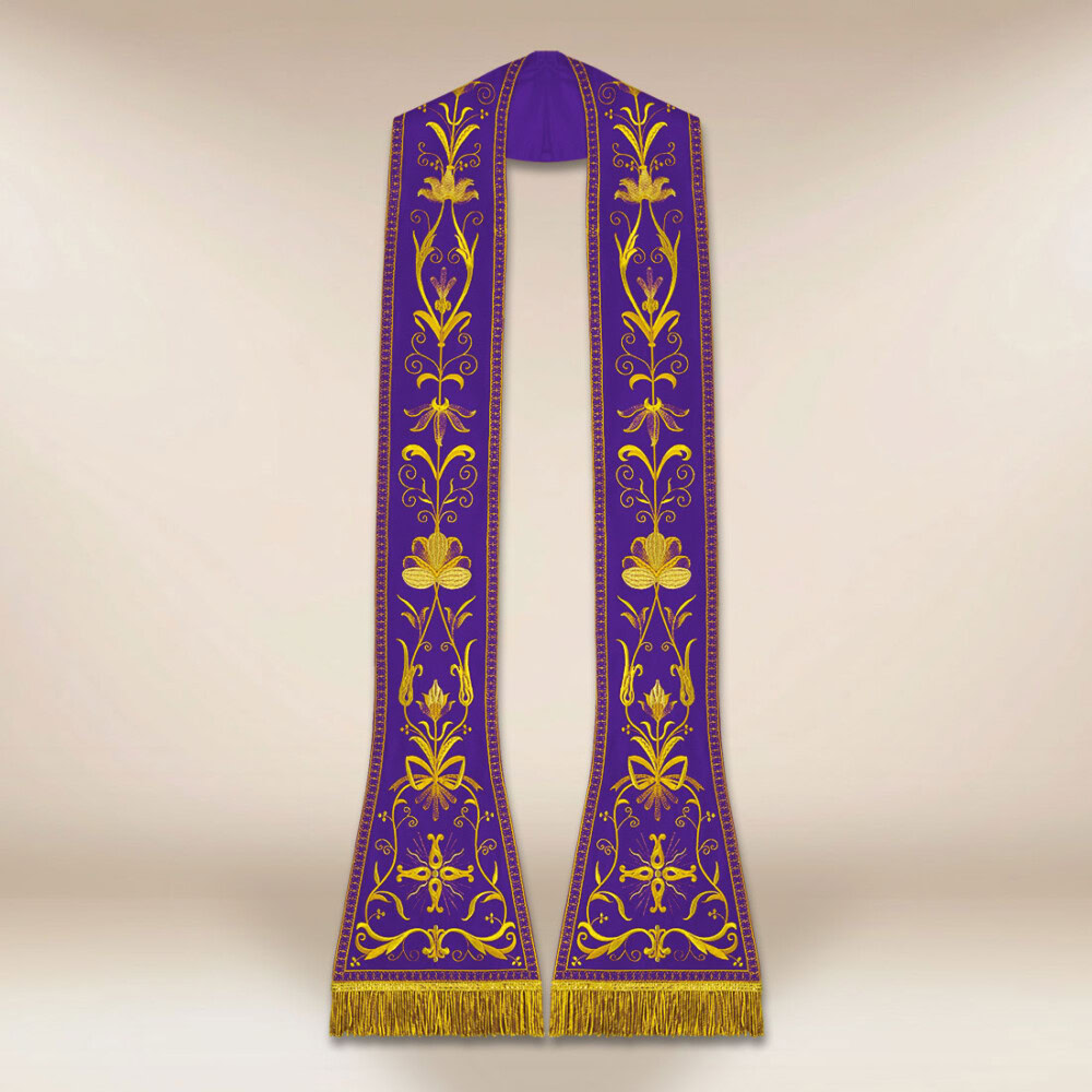 Fioletowa rzymska stuła haftowana