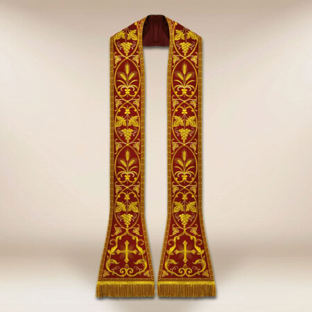 Liturgiczna rzymska stuła haftowana bordowa