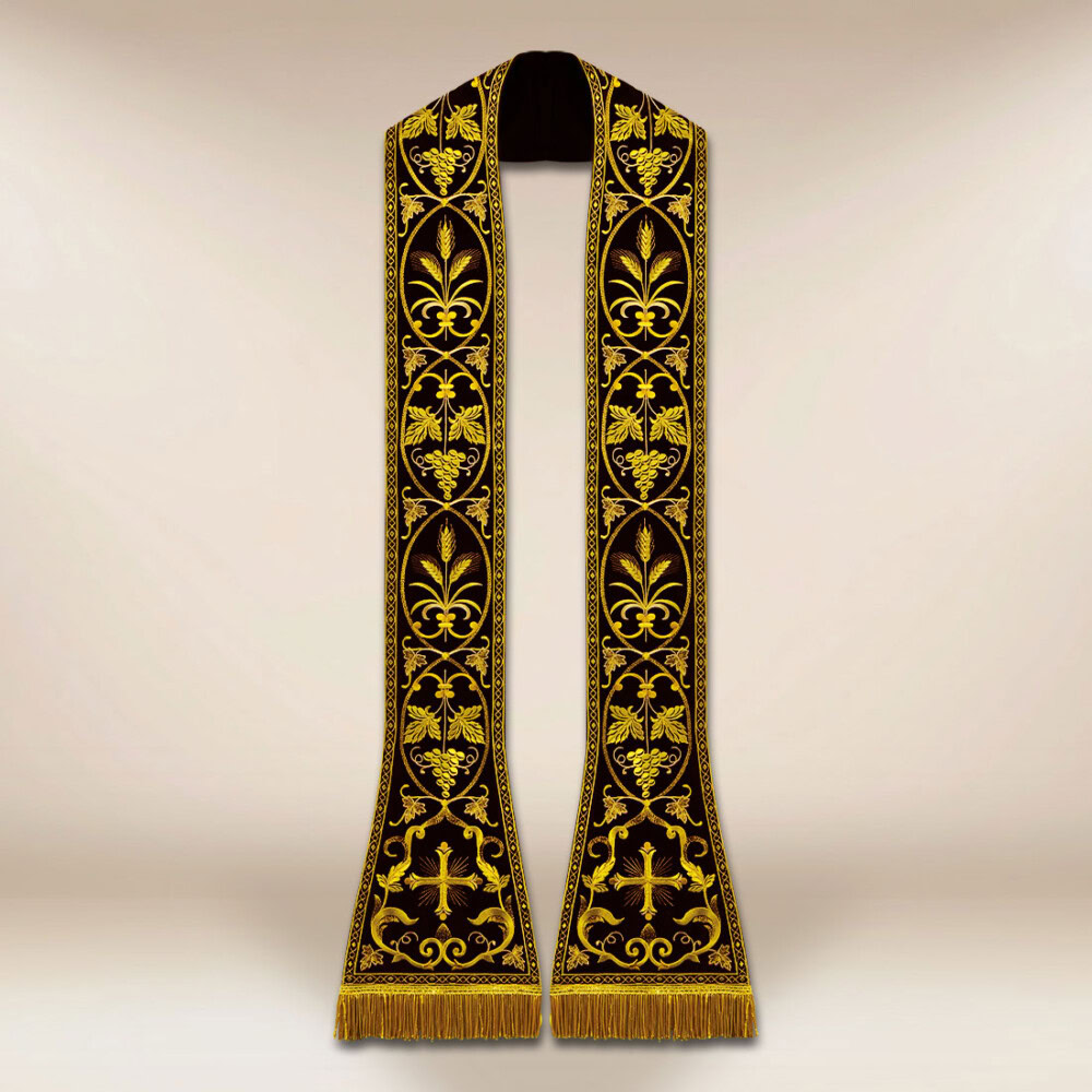 Liturgiczna rzymska stuła haftowana czarna