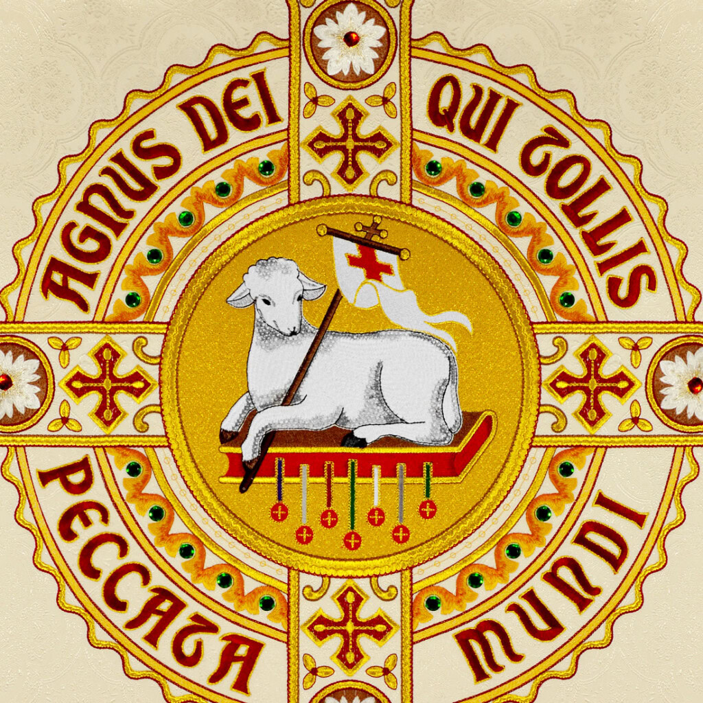 symbol Baranka Bożego Agnus Dei – detal haftu liturgicznego