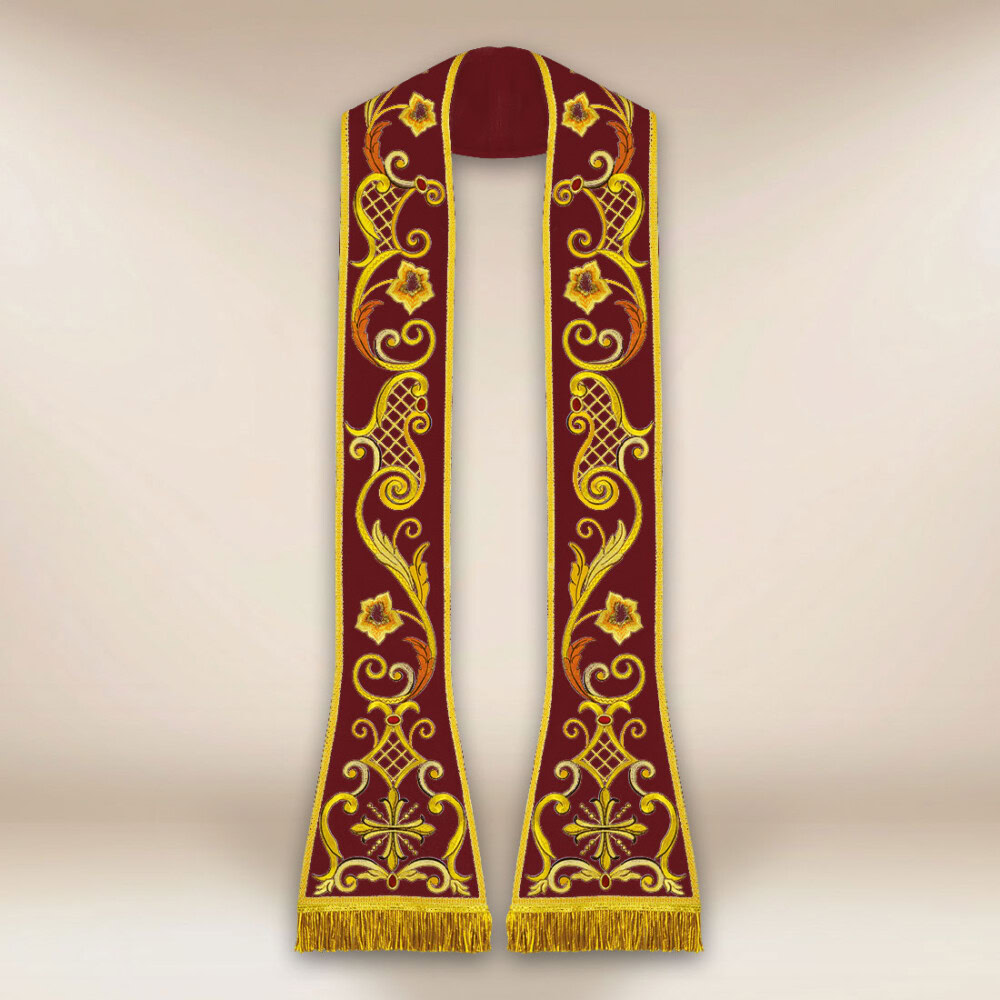 Stuła haftowana rzymska bordowa