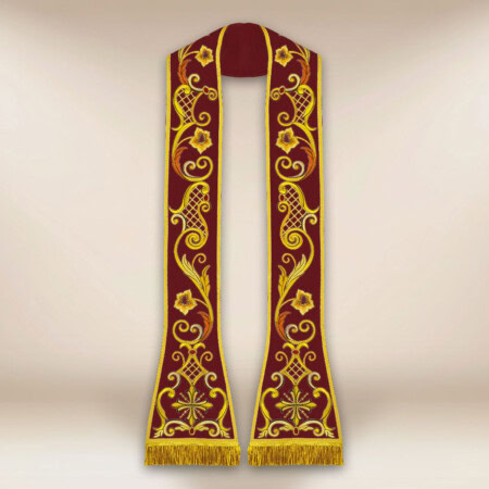 Stuła haftowana rzymska bordowa