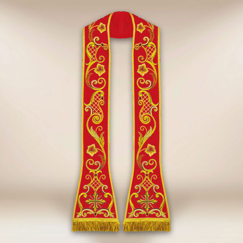 Stuła haftowana rzymska czerwona