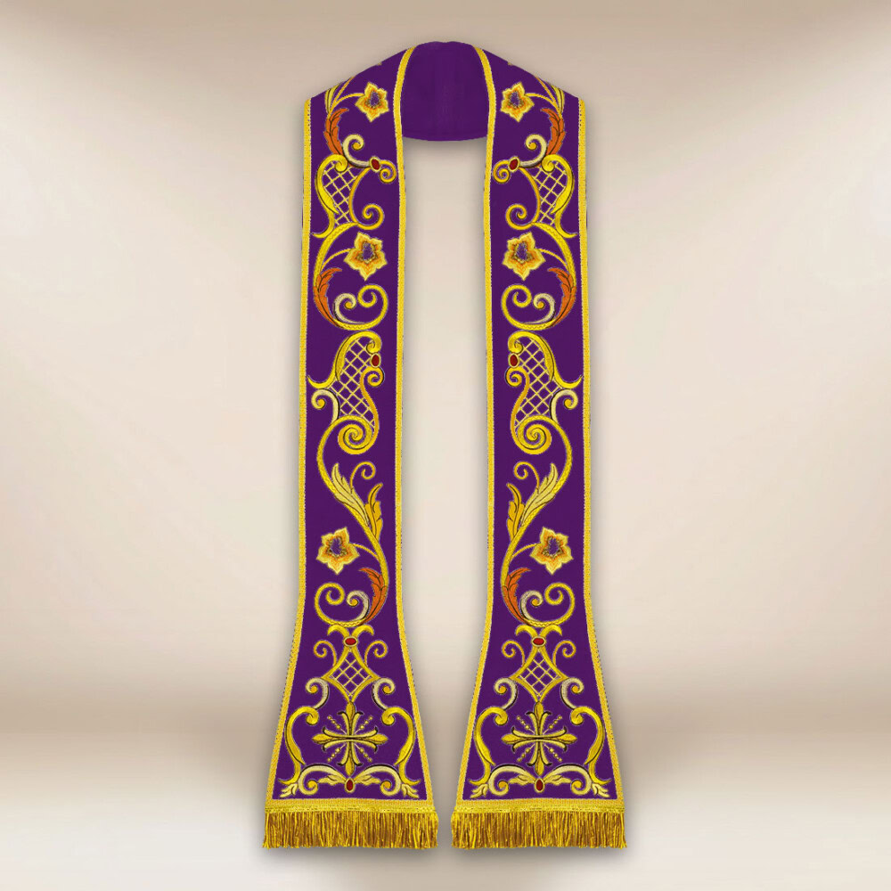 Stuła haftowana rzymska fioletowa