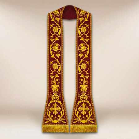Bordowa liturgiczna stuła rzymska haftowana