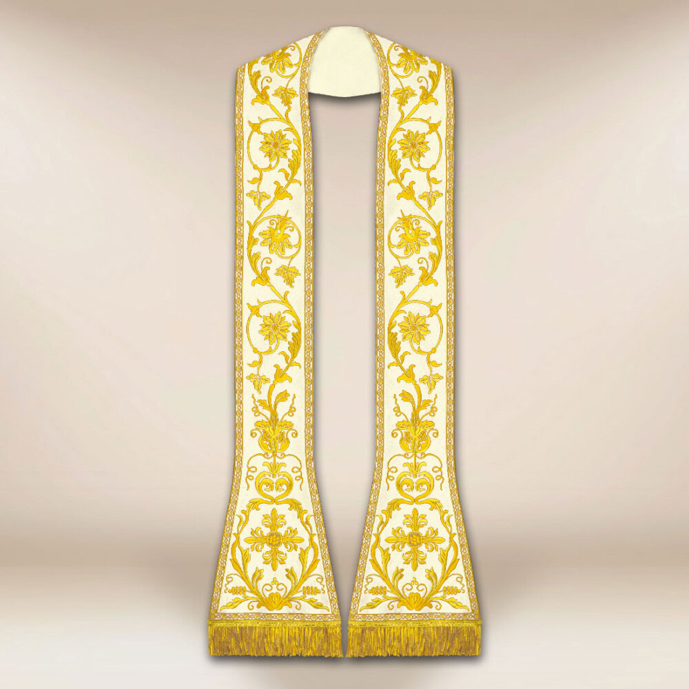 Ecru liturgiczna stuła rzymska haftowana