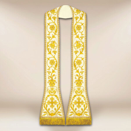 Ecru liturgiczna stuła rzymska haftowana