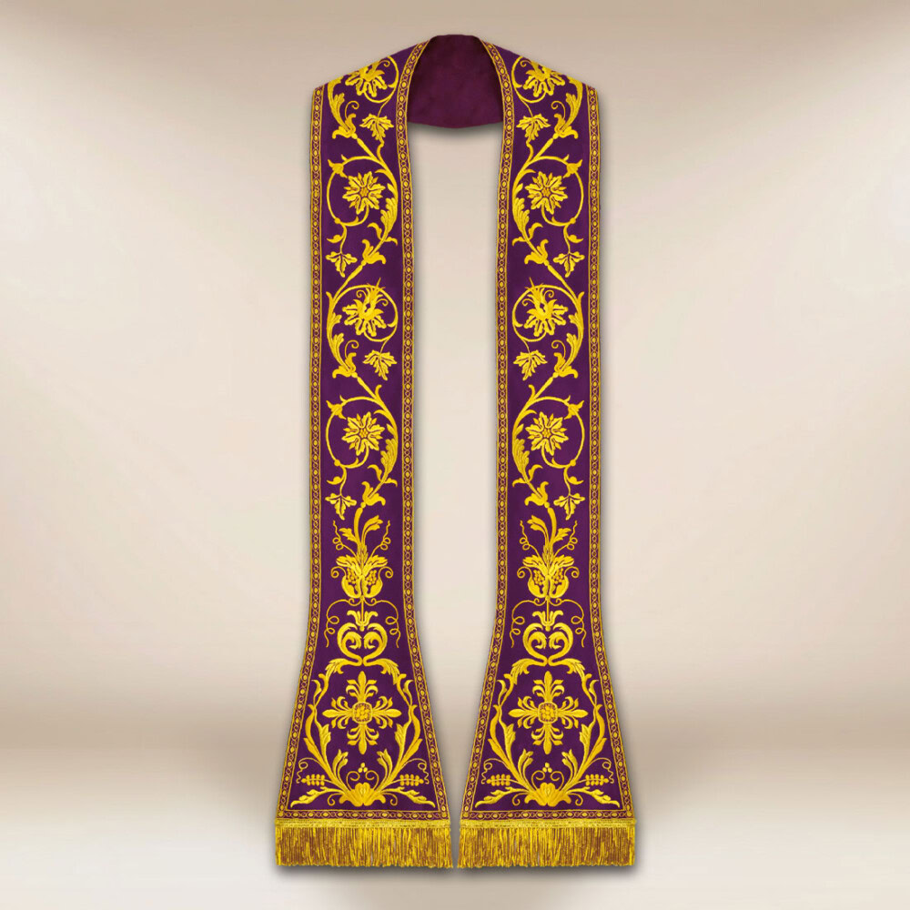 Fioletowa liturgiczna stuła rzymska haftowana