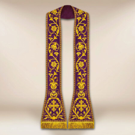 Fioletowa liturgiczna stuła rzymska haftowana